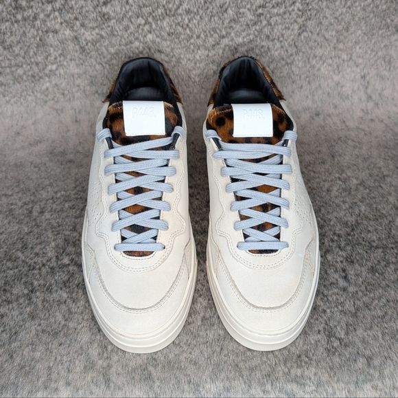 P448 Bali Sneaker Cream Leopard Print Calf Hair Women's 9.5 - Picture 4 of 13